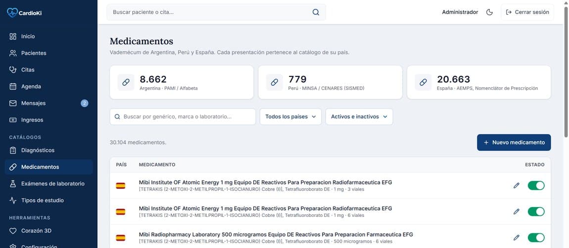 Pantalla de Medicamentos en la aplicación de CardioKi